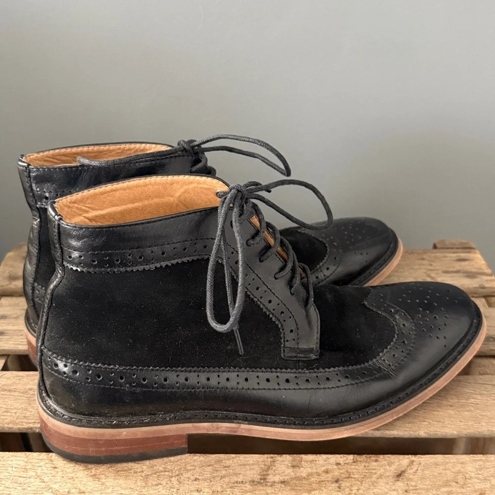 La Milano Mens Black Suede & Leather Oxford Dress Boots Size 9.5‎ A23